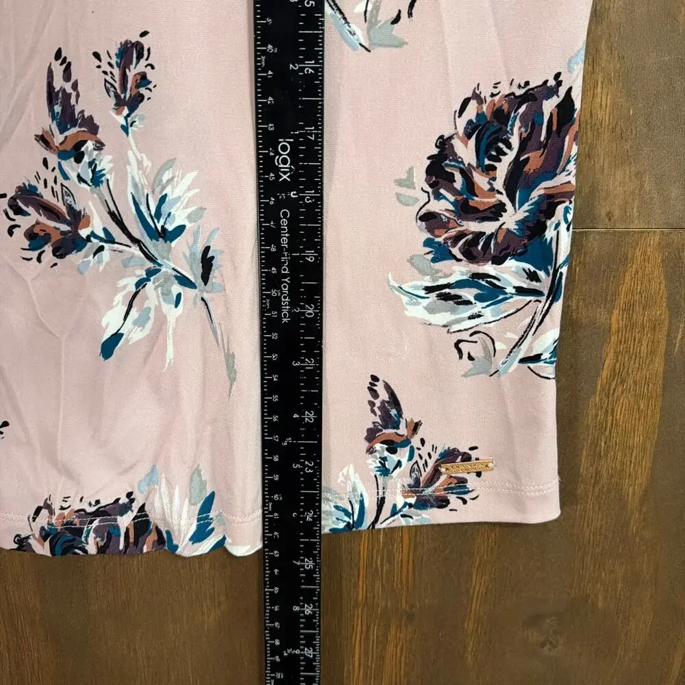 Ivanka Trump Womens Blouse Pink Cold Shoulder Floral Open Sleeve Stretch Small